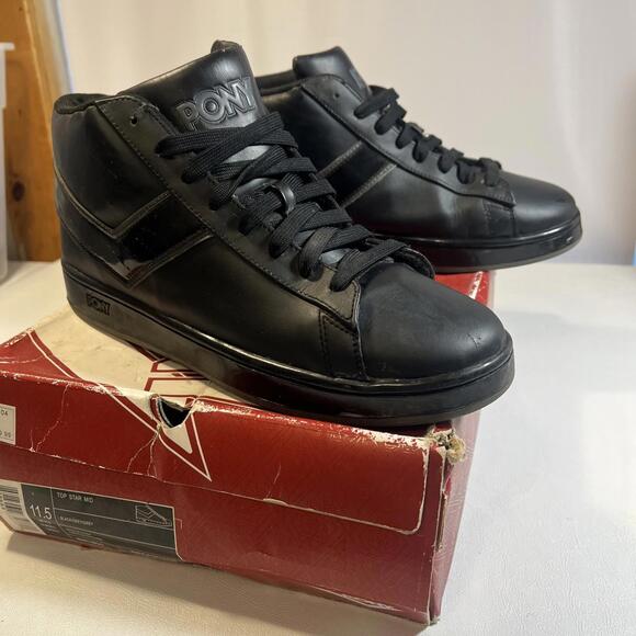 RARE PONY TOP STAR MID Black Leather sneakers Men’s Size 12  SKU # MB011BGG - Picture 1 of 9